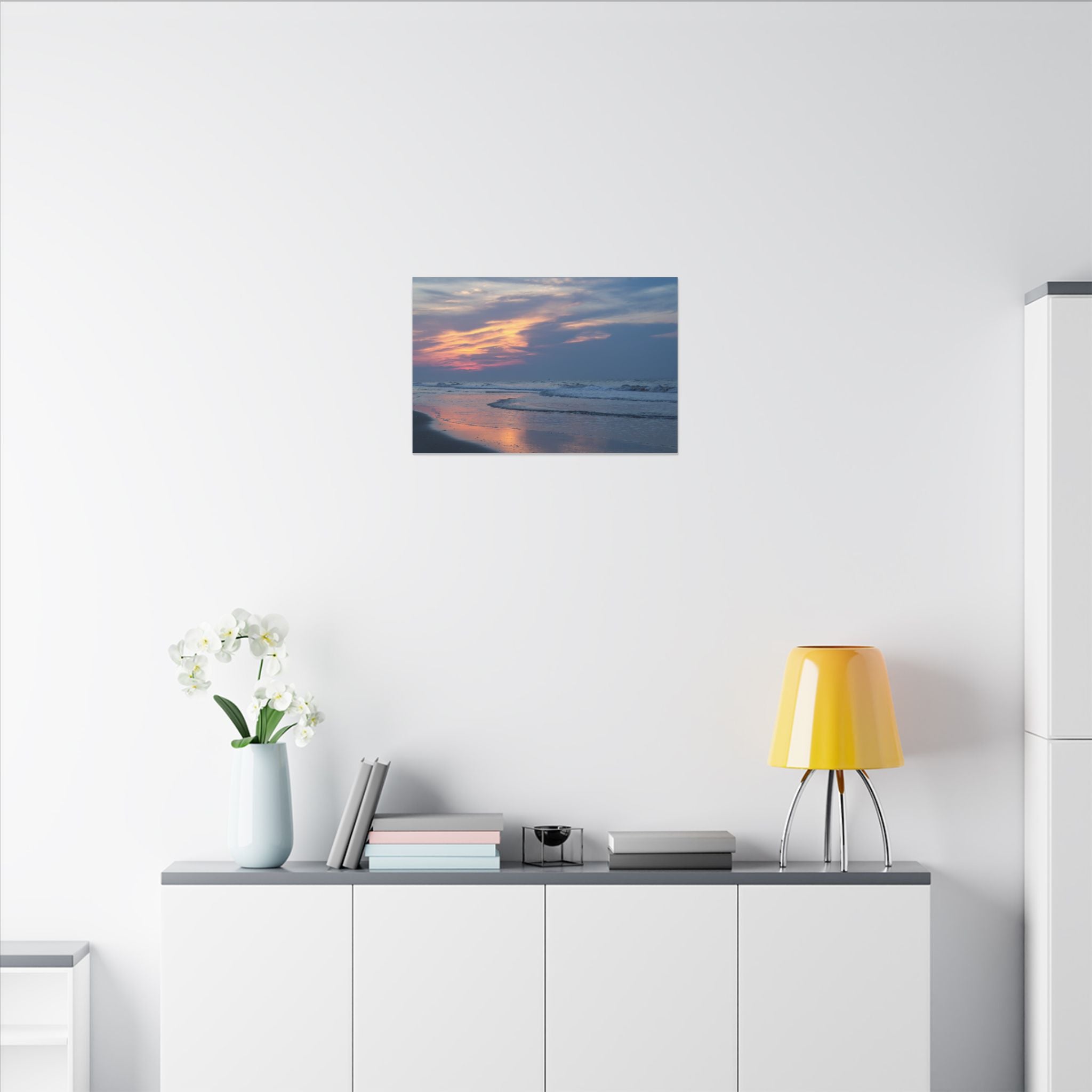 Sunset Beach Matte Canvas Print — Tranquil Ocean Wall Art