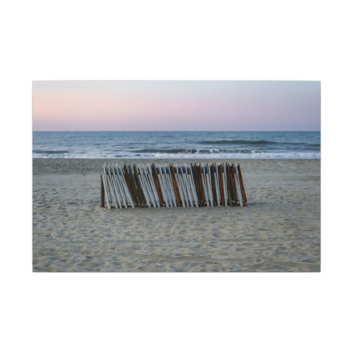 Beach Fence Sunset Canvas Print — Coastal Wall Art for Living Room & Nursery