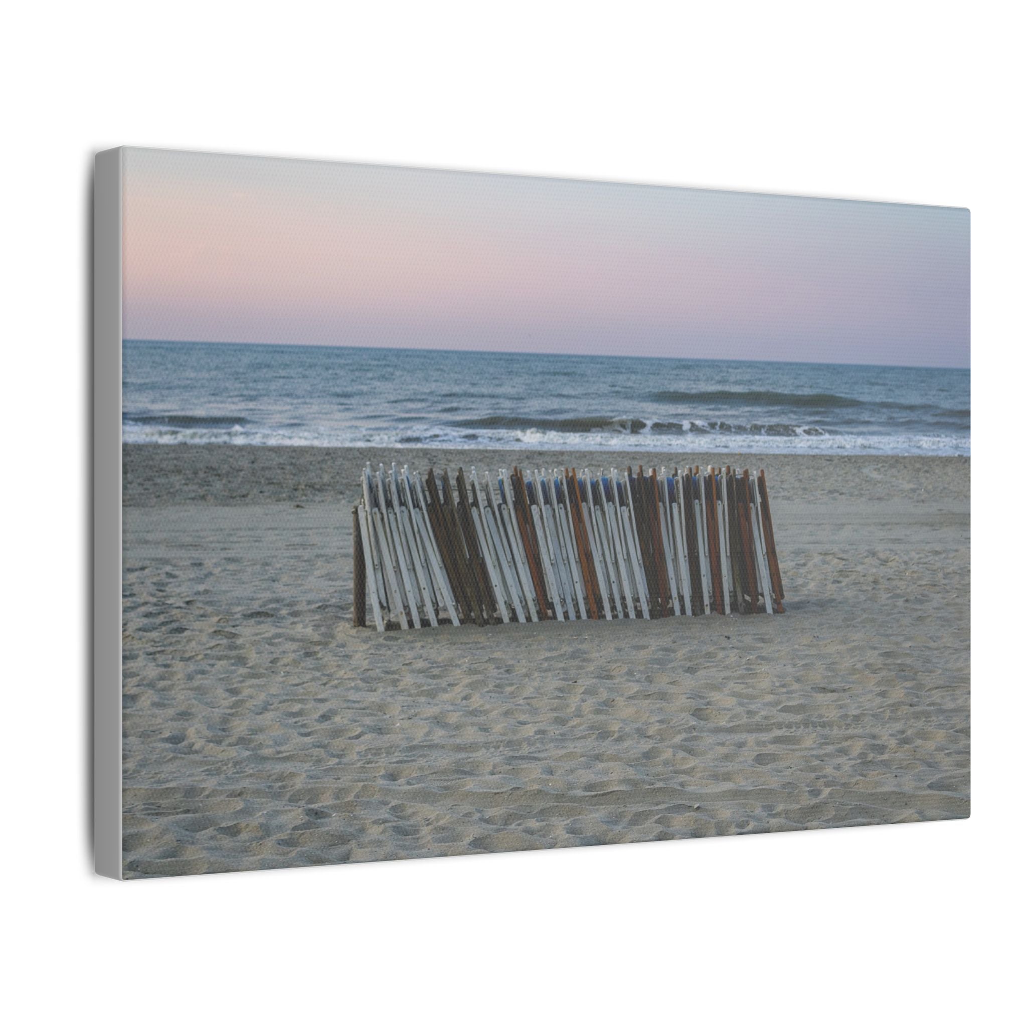 Beach Fence Sunset Canvas Print — Coastal Wall Art for Living Room & Nursery