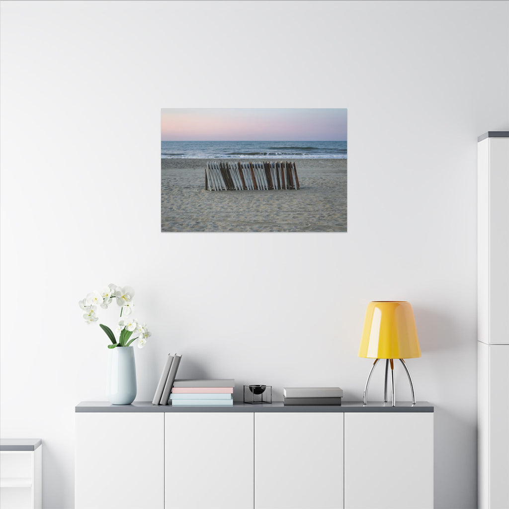 Beach Fence Sunset Canvas Print — Coastal Wall Art for Living Room & Nursery