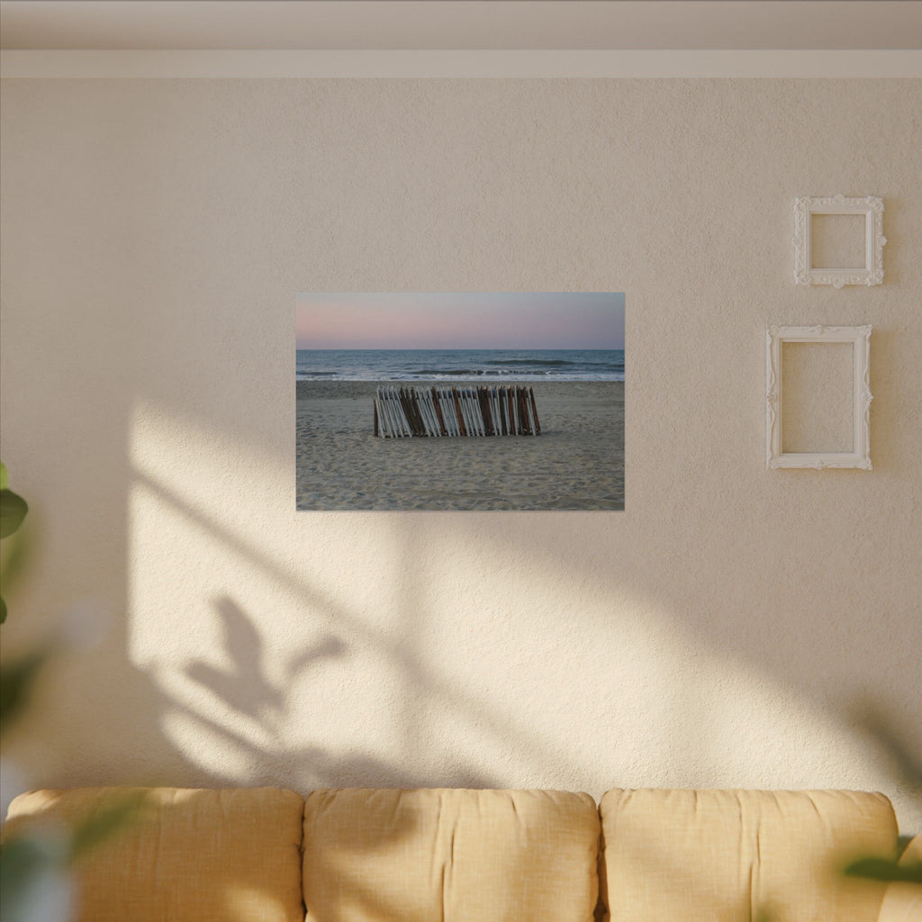 Beach Fence Sunset Canvas Print — Coastal Wall Art for Living Room & Nursery