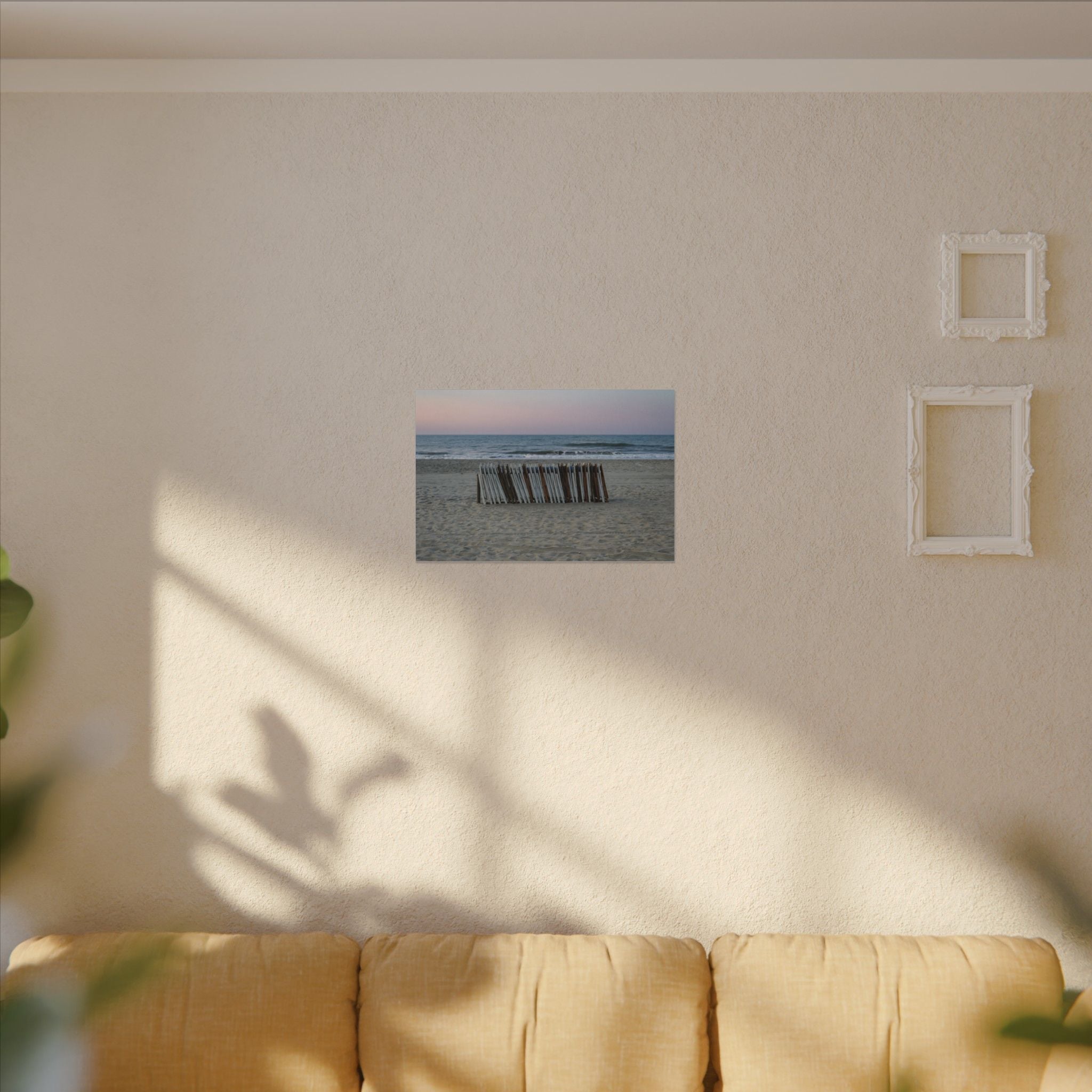 Beach Fence Sunset Canvas Print — Coastal Wall Art for Living Room & Nursery