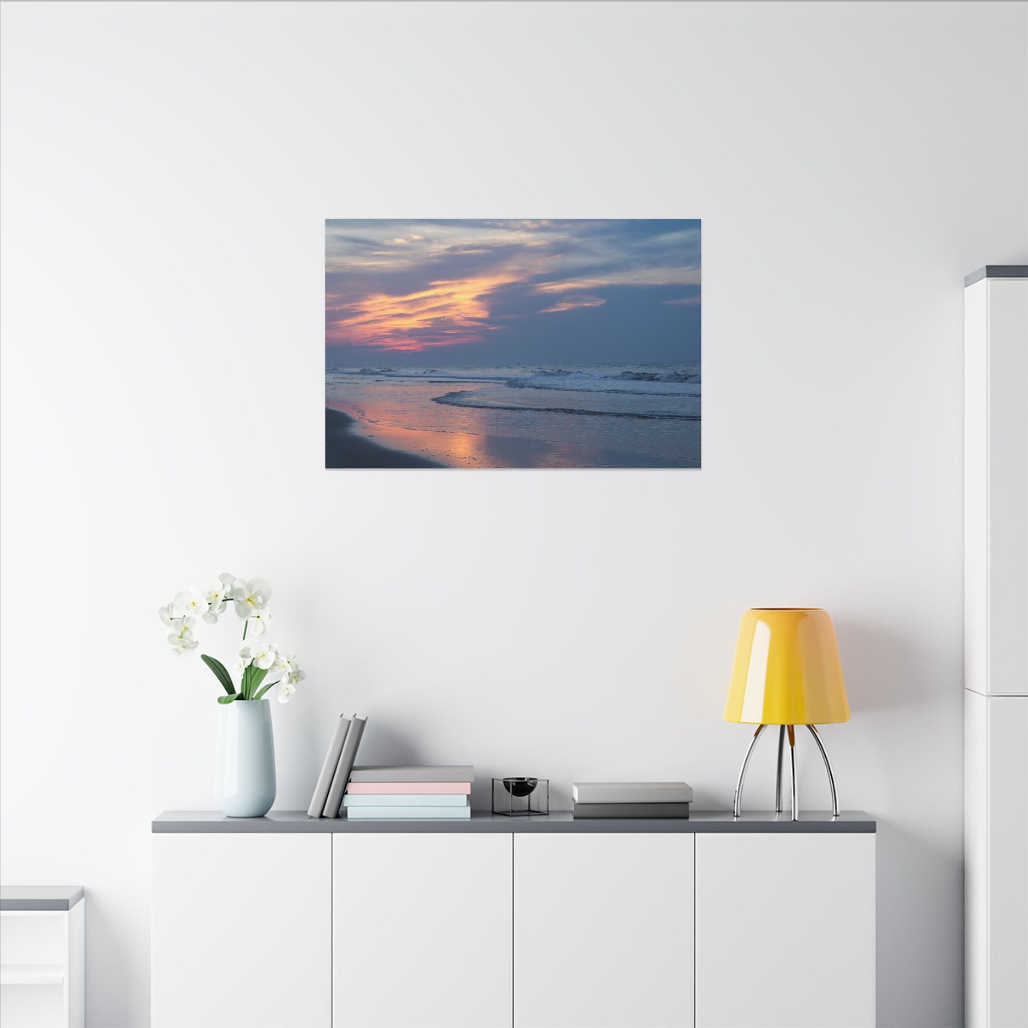 Sunset Beach Matte Canvas Print — Tranquil Ocean Wall Art